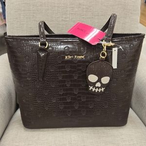 NEW Betsey Johnson Brown Skull Tote Handbag
